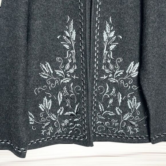 Boiled Wool Cardigan Jacket LINEA Louis Dell'Olio Gray Embroidered Open Front M - Picture 4 of 11